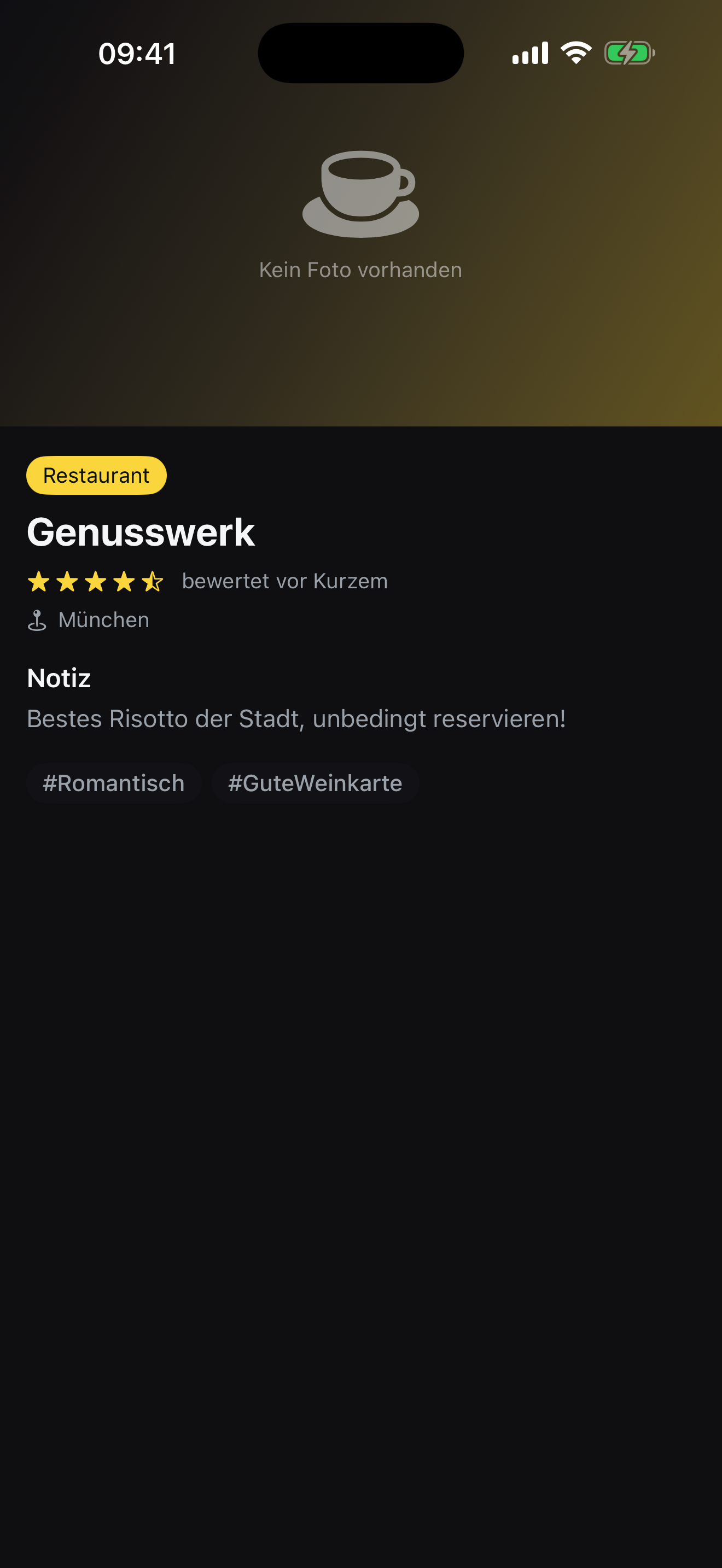 Detailansicht einer Restaurant-Bewertung in MemoRate